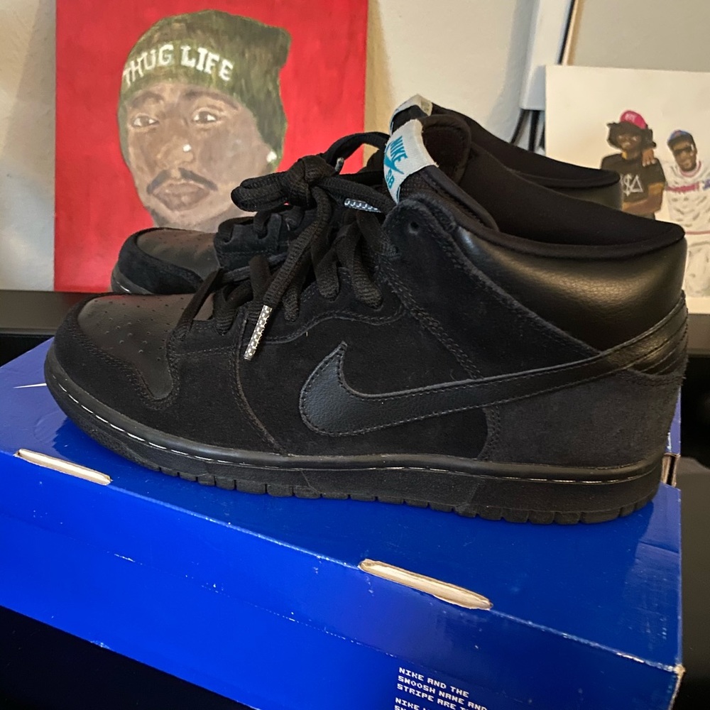 nike sb dunk mid, black and turquoise size 9